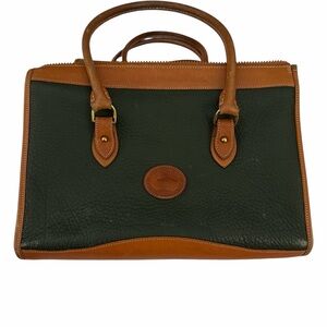 Vintage Dooney & Bourke All Weather Leather Purse Saddle Brown Pebbled Green